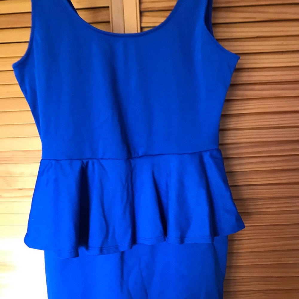 Blue peplum dress new cotton strechy
